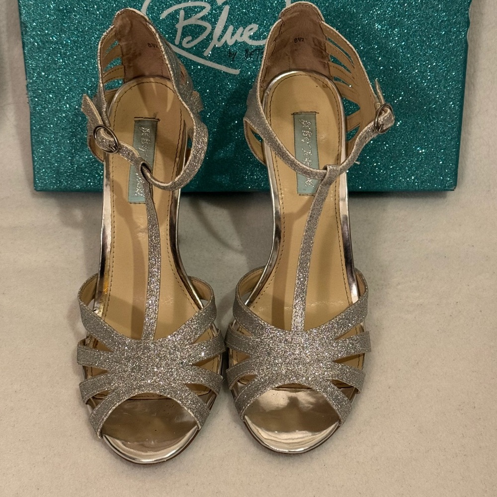 Blue by Betsey Johnson Silver T-Strap Heels